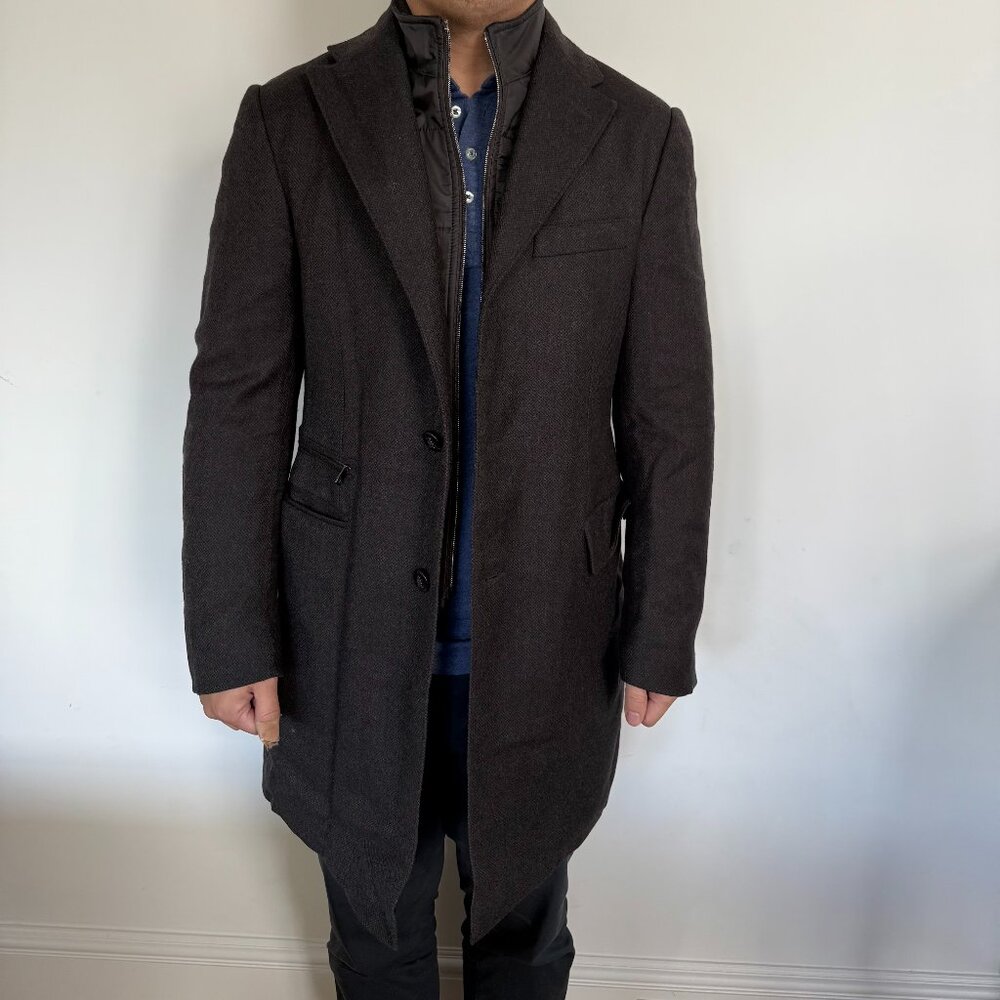 Mens Corneliani ID Coat with zip out bib, grey/brown, 46R